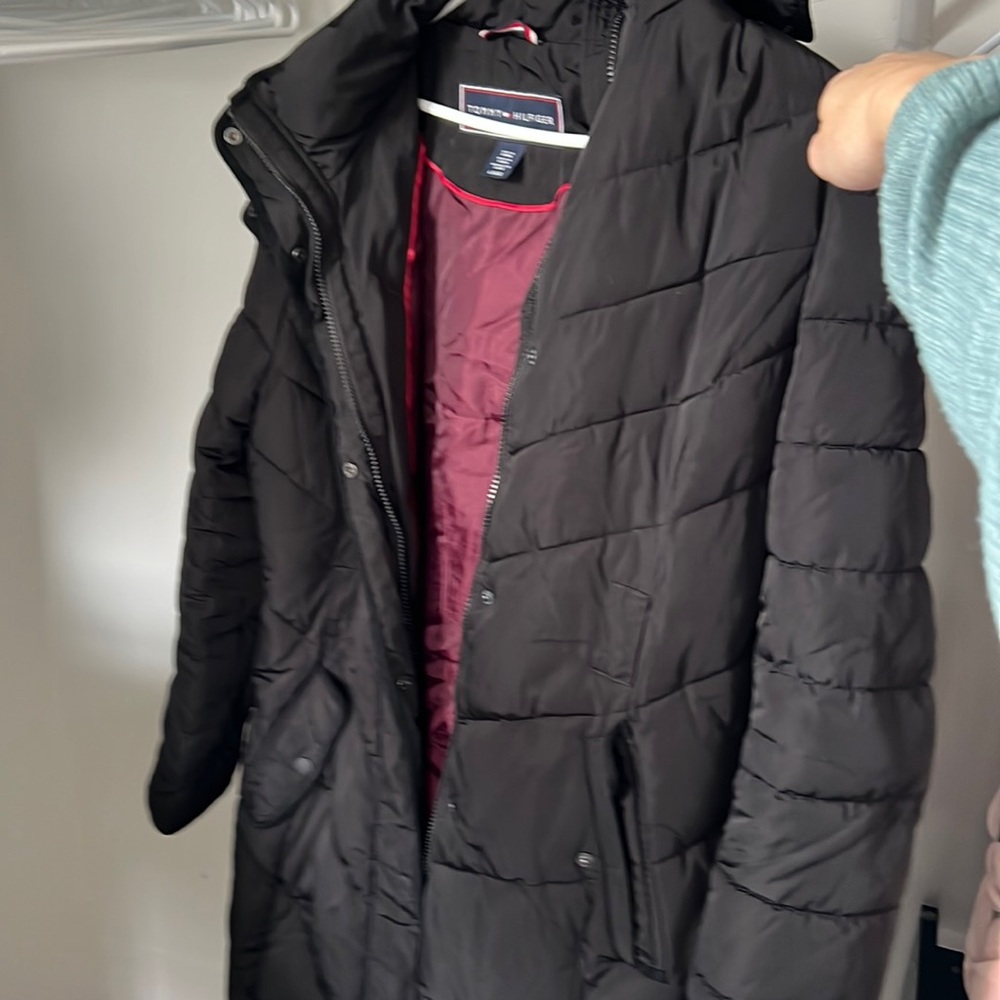 Black puffer jacket with fur hood